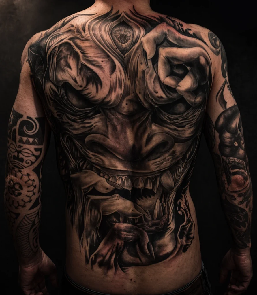 tatuaje espalda completa black and grey realismo estudio O Limbo Ferrol